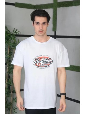 Aesco Unisex Baskılı Oversize T-Shirt - Beyaz