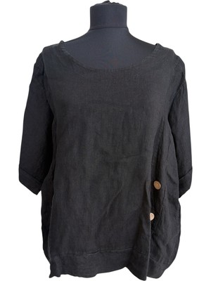 Phuti %100 Keten Düğme Detaylı Bluz