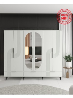 T&B Ekin 6 Kapaklı Çekmeceli Gardırop - Tamamı Mdf