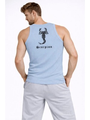 Aesco Erkek Spor Fitilli Atlet 3lü Set Mint Yeşili, Pembe ve Bebek Mavisi Slim Fit Kaşkorse Arka Baskılı Spor Atlet