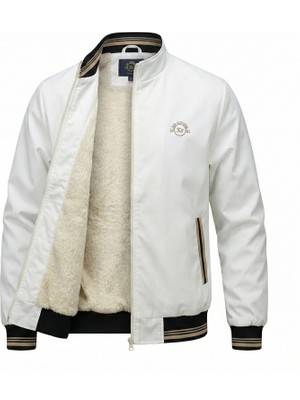 Ixir Içi Kürklü Nakış Armalı Mevsimlik Erkek Mont & Ceket Bej & Kırık Beyaz