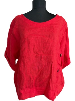 Phuti %100 Keten Düğme Detaylı Bluz