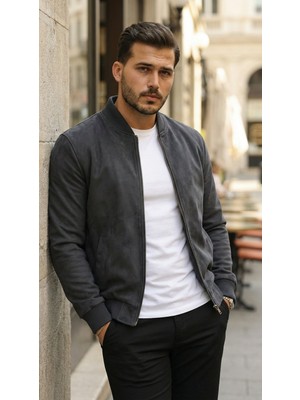 Aesco Erkek Önden Fermuarlı Içi Astarlı Süet Ceket