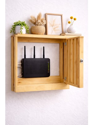Mighty Doğal Çam Ahşap Duvar Tipi Modem Gizleme ve Dekoratif Raf Kutusu