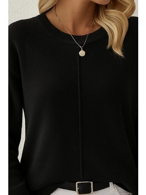 Aesco Kadın Uzun Kollu Bisiklet Yaka Düşük Omuz Detaylı Triko Bluz