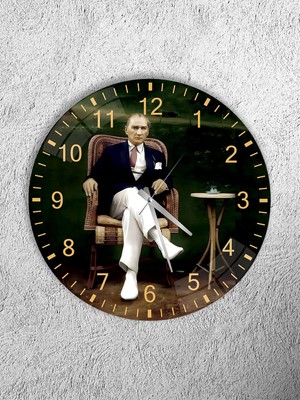Olinpa Kırılmaz Cam Duvar Saati , Hem Tablo Hem Saat Yuvarlak Atatürk Temalı Ev Ofis Hediyesi