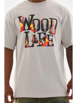 Aesco Unisex Baskılı Oversize T-Shirt - Gri