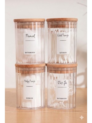 BURADABULDUN 4 Lü Ahşap Kapaklı Akrilik Banyo Düzenleyici Seti