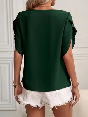 Aesco Kadın Kısa Kollu Yaka ve Kol Detay Jesica Bluz