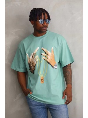 Aesco Unisex Baskılı Oversize T-Shirt - Mint Yeşili