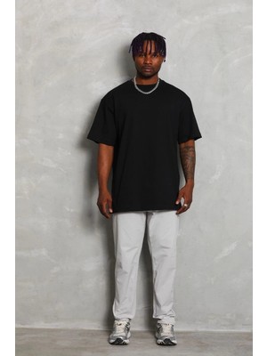 Glam Love Oversize Düz Bisiklet Yaka T-Shirt - Siyah -