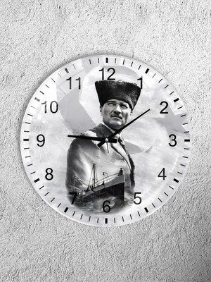Olinpa Kırılmaz Cam Duvar Saati , Hem Tablo Hem Saat Yuvarlak Atatürk Temalı Ev Ofis Hediyesi