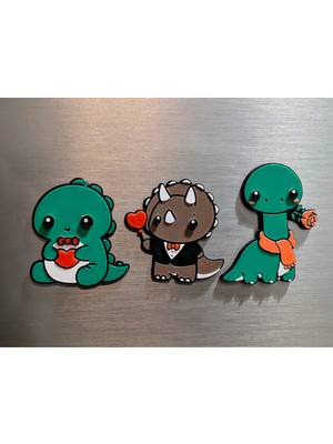 ADA 3D Kalp Tutan Gül Veren Aşık Dinozorlar Sevgililer Günü Süsü Buzdolabı Magneti