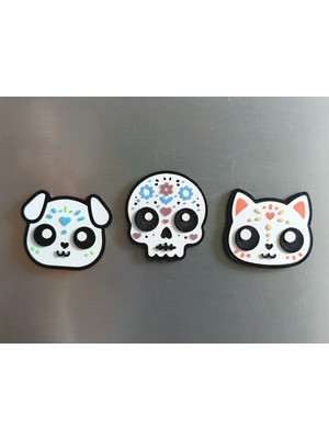 ADA 3D Meksika Ölüler Günü Coco Temalı Kuru Kafa Kedi Köpek Buzdolabı Magneti