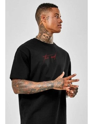 Aesco Unisex Baskılı Oversize T-Shirt - Siyah