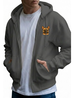 Muhtar Store Erkek French Bulldog Baskılı Oversize Fermuarlı Hoodie
