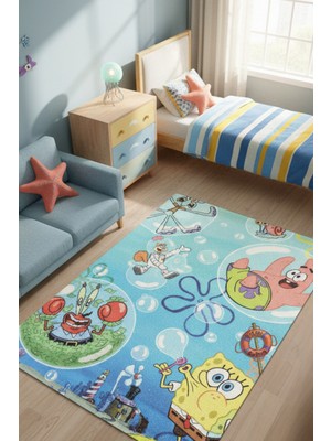 The Reef Design Sünger Bop Çocuk Halısı Yıkanabilir Antialerjik Kaymaz Dijital Baskılı Renkli Çocuk Odası Halısı