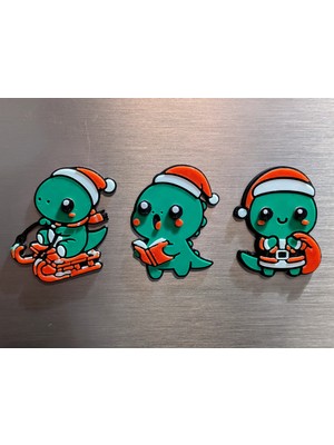 ADA 3D Kurabiye Yapan Kahve Içen Dinozor Kış Konseptli Mutfak Aksesuarı Buzdolabı Magneti