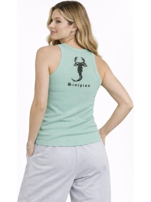 Aesco Fitilli Atlet Sıfır Yaka Slim Fit Arka Baskılı Spor Atlet - Mint Yeşili