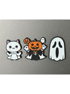 ADA 3D Sevimli Hayalet Balkabağı Kedi Figürlü Cadılar Bayramı Süsü Buzdolabı Magneti