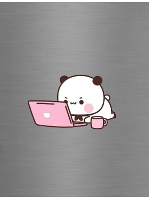 ADA 3D Bilgisayar Kullanan Çalışan Ofis Modu Bubu Dudu Panda Ayıcık Süsü Buzdolabı Magneti