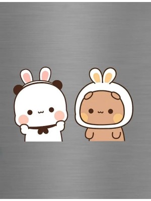 ADA 3D Tavşan Kostümü Giyen Sevimli Dudu Bubu Panda Çifti Sevgili Hediye Süs Buzdolabı Magneti