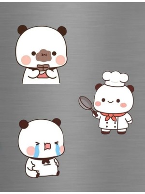 ADA 3D Çikolata Yiyen Ağlayan Şef Aşçı Dudu Bubu Panda Seti Sevgili Hediye Buzdolabı Magneti