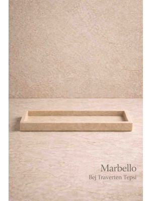 Marbello Traverten Dekoratif Tepsi 30X12 cm Bej Mermer Banyo Kahve Köşesi Mum Tütsü Standı