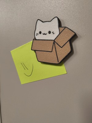 ADA 3D Karton Kutu Içinde Duran Beyaz Kedi Figürlü Eğlenceli Buzdolabı Magneti