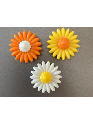 ADA 3D Renkli Papatya Çiçek Figürlü Üçlü Set Bahar Temalı Buzdolabı Magneti