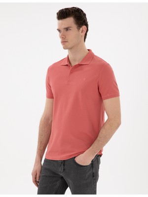 Pierre Cardin Erkek Mercan Slim Fit %100 Pamuk Düğmeli Polo Yaka Basic Tişört 50306448-VR186