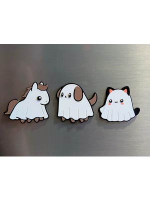 ADA 3D Hayalet Kostümü Giyen Kedi Köpek At Figürlü Spooky Buzdolabı Magneti