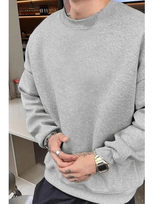 Aesco Erkek Düz Bisiklet Yaka Sweat - Gri