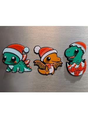 ADA 3D Yılbaşı Şapkalı Yavru Ejderha Dinozor Yumurtası Figürlü Eğlenceli Mutfak Süsü Buzdolabı Magneti