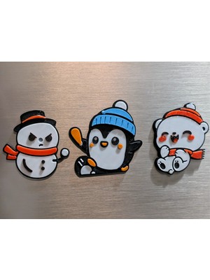 ADA 3D Kış Masalı Kardan Adam Penguen Kutup Ayısı Yılbaşı Hediyesi Dekoratif Buzdolabı Magneti