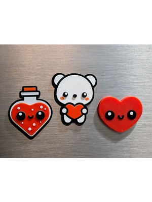 ADA 3D Aşk Iksiri Sevimli Ayıcık ve Kalp Figürlü Romantik Hediye Seti Buzdolabı Magneti