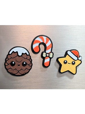 ADA 3D Yılbaşı Temalı Şeker Baston Yıldız Kozalak Tatlısı Süsü Buzdolabı Magneti