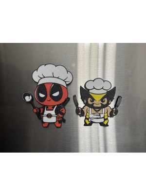 ADA 3D Deadpool ve Wolverine Aşçı Kostümlü Marvel Karakterleri Dekoratif Buzdolabı Magneti