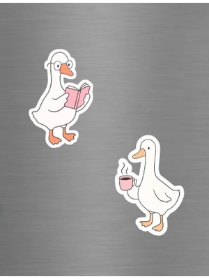 ADA 3D Kitap Okuyan ve Kahve Içen Entelektüel Ördek Figürlü Buzdolabı Magneti Süsü