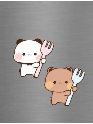 ADA 3D Dudu Bubu Peach Goma Mutfak Çatal Tutan Ayıcık Figürlü Dekoratif Buzdolabı Magneti