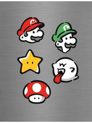 ADA 3D Super Mario Luigi Mantar ve Yıldız Figürlü Gamer Süs Buzdolabı Magneti