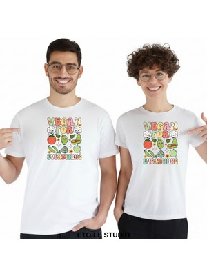 Etoile Studio Vegan Tasarım Unisex %100 Pamuklu Oversize Grafik Baskılı Bisiklet Yaka Tişört