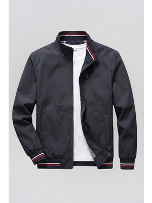 Ixir Lacivert Klasik Fermuarlı Erkek Mont & Ceket Su İtici Özellikli Casual Stil