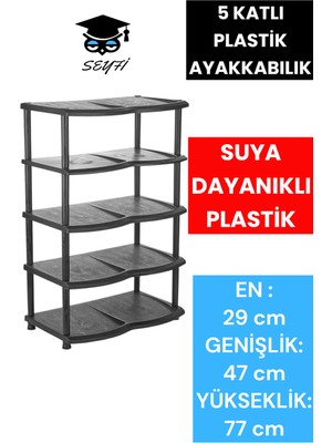 5 Katlı Plastik Ayakkabılık Suya Dayanıklı Plastik En : 29 cm Genişlik: 47 cm Yükseklik: 77 cm