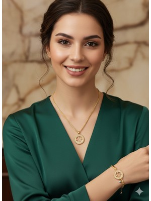 zdjewelry Çeyrekli Kolye, Burgu Zincir Kolye , Çeyrek Altın Takılan Arpa Zincir Çeyrek Bileklik 2 Li Set