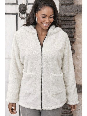 Aesco Kadın Uzun Kollu Kapşonlu Önden Fermuarlı Cepli Welsoft Ceket