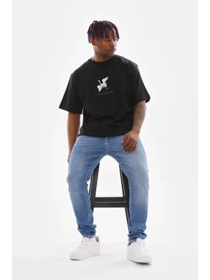 Aesco Unisex Baskılı Oversize T-Shirt - Siyah
