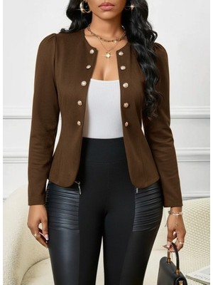 Aesco Kadın Uzun Kollu Önü Açık Düğmeli Kısa Süet Ceket