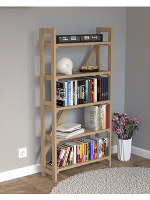 Özgürce Şık Ahşap Masif Kitaplık 64X17X126, Modern ve Dayanıklı Tasarım