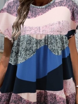 Aesco Kadın Kısa Kollu Bisiklet Yaka Kare Desenli Dalgıç Elbise